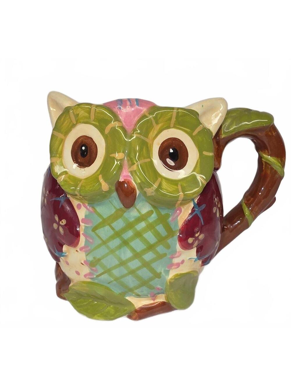 Pier 1 Imports Olli The Owl Mug Hand Painted Dolomite 3D Figural Coffee Cup 2018
